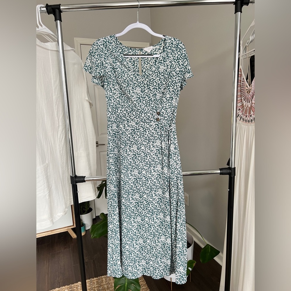 Green and white floral maxi dress